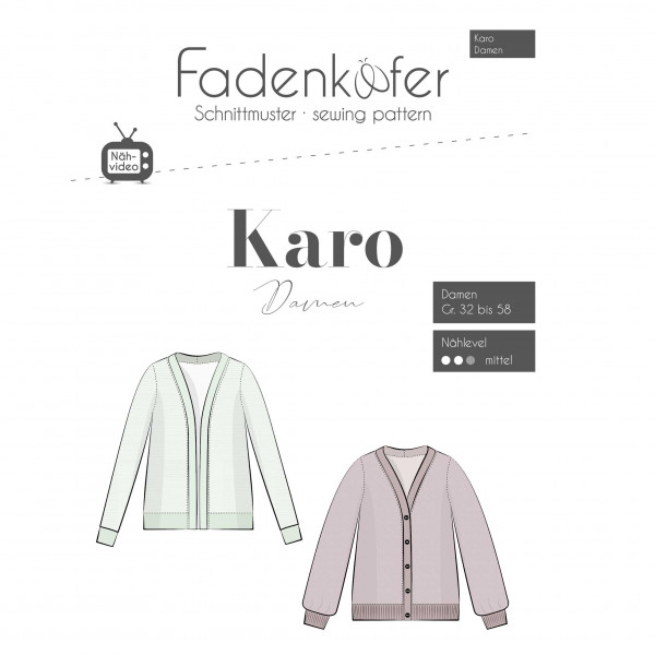 Snitmønster Cardigan "Karo" Dame str 32 -58