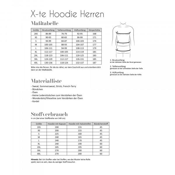 Snitmønster "X-te Hoodie" Herre str 2XS - 4XL