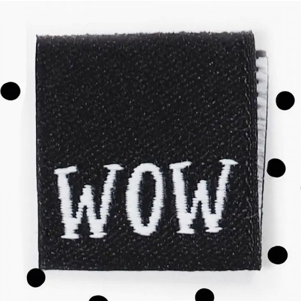 Klapp-Weblabel "WOW" 14 x 15 mm