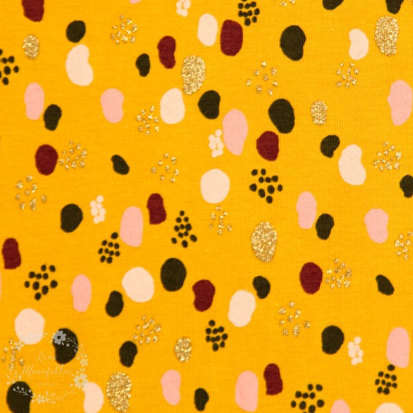 Bomuldsjersey "Glitter Dots sennep" designed for you by POPPY