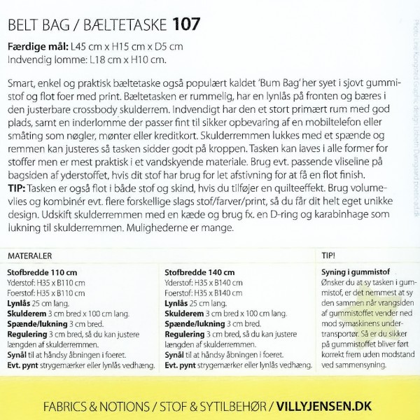 MiniKrea Snitmønster Bæltetaske Nr. 107