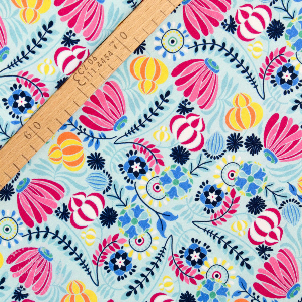 Bomuldsjersey “Flora Blomsterbed“ mint