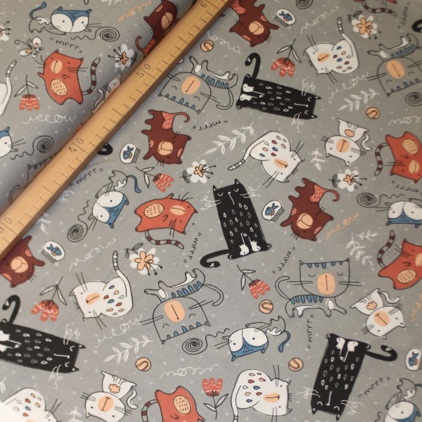 Bomuld “Cats Meow“ 12456-grey