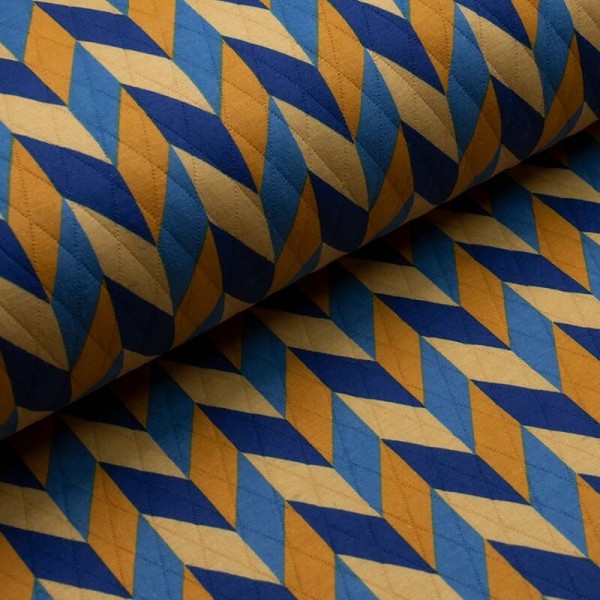 enkemand George Bernard Dronning Quiltet stof fra "Hamburger Liebe" blå og gul – Quiltet stof –  Beklædningsstoffer – Stof – Rømø Manufaktur