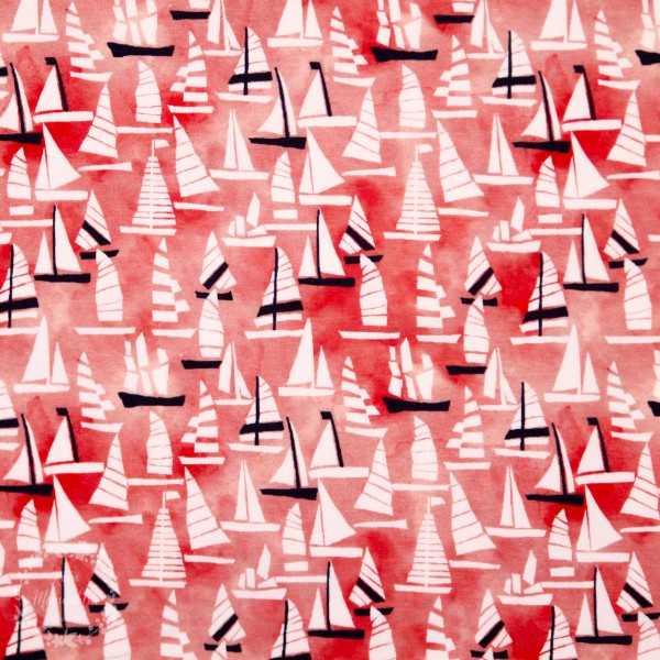 Bomuldsjersey "Sailing" rød med Kombistof
