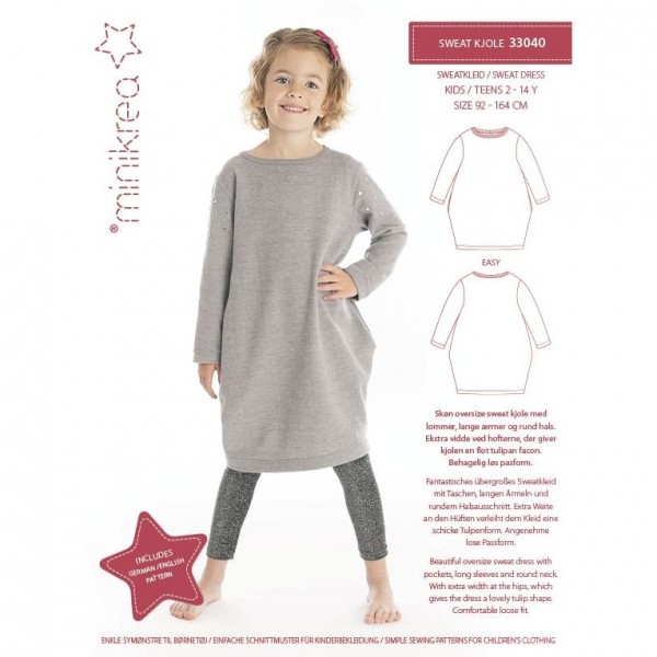 Snitmønster minikrea 33040 "Sweat Kjole" str 2 - 14 Y (92 - 164 cm)