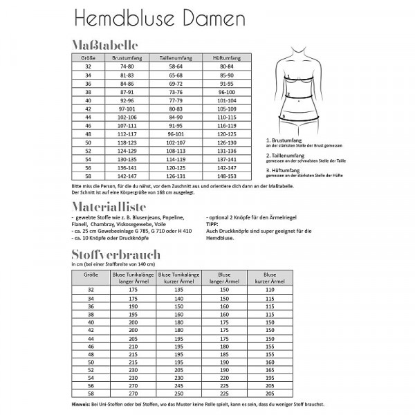 Papierschnittmuster "Hemdbluse" Damen Gr. 32 - 58