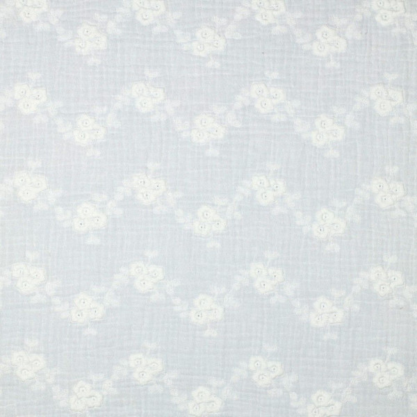 Double Gauze med broderi hvid med blomster