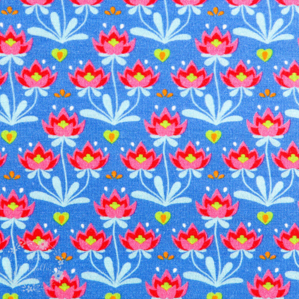 Bomuldsjersey Flora Buket blå