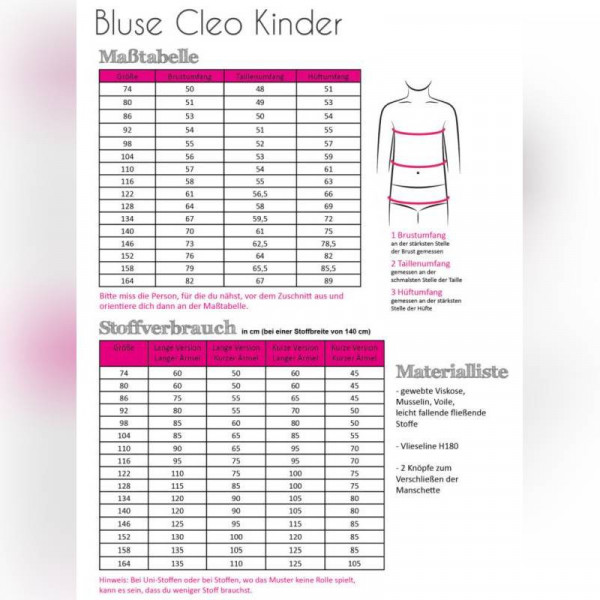 Snitmønster Børne-Bluse "Cleo" str 74 - 164