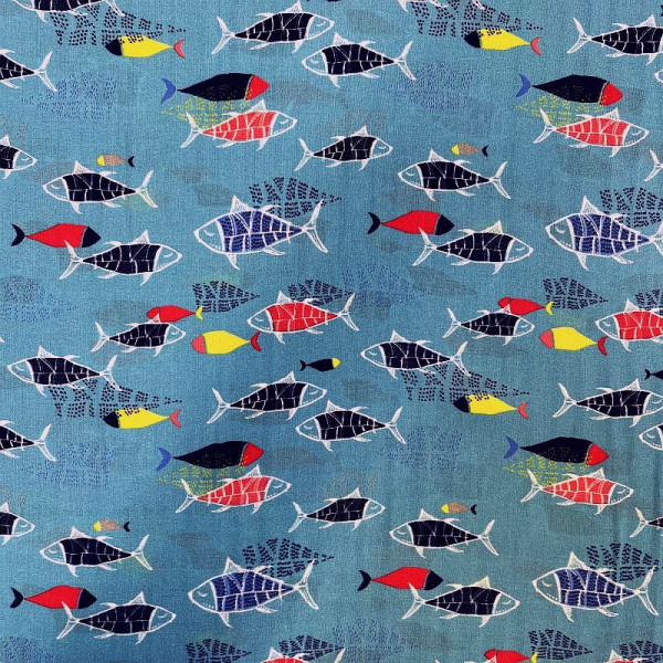 Viskose “Shadow Fish“ blå