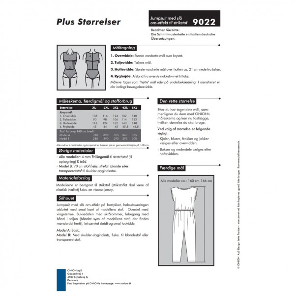 Snitmønster Onion 9022 "Jumpsuit med slå om-effekt til strikstof" str XL - 5 XL