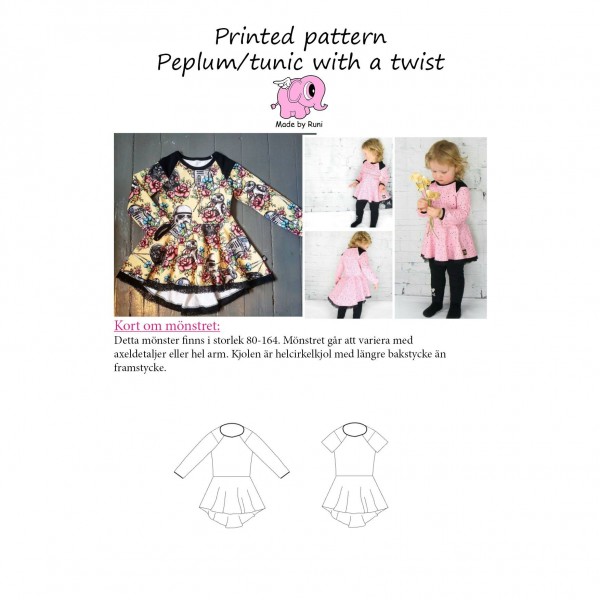 Snitmønster til børn "Peplum / tunic with a twist Dress" str 80 - 164