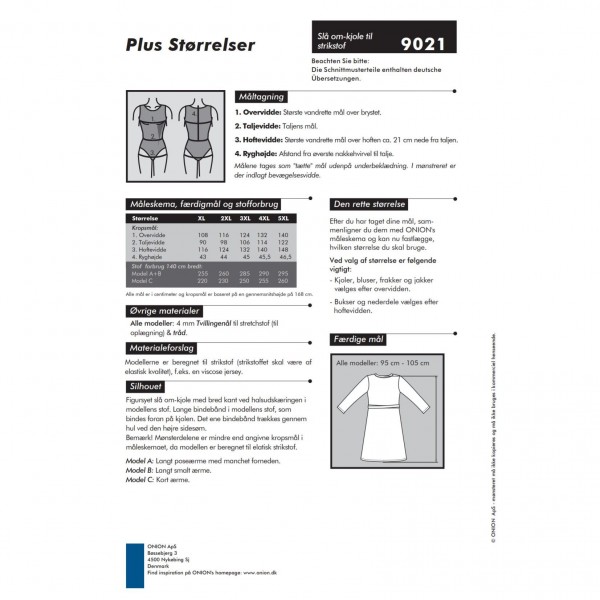 Snitmønster Onion 9021 "Slå om-kjole til strikstof" str XL - 5 XL
