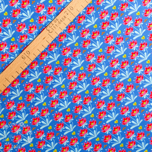 Bomuldsjersey Flora Buket blå