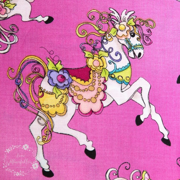 Bomuld “Carousel“ karrusel heste pink by Loralie