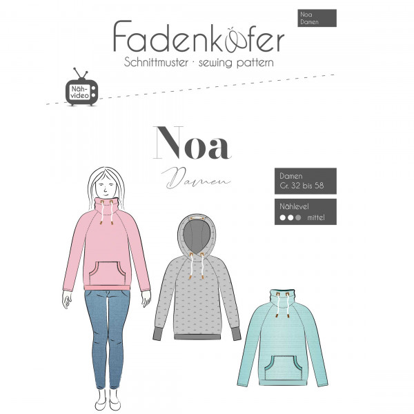 Snitmønster Hoodie “Noa“ Dame str 32 - 58