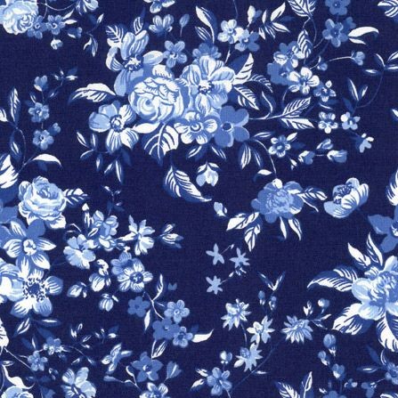 Bomuld “Delft" blå med blomster
