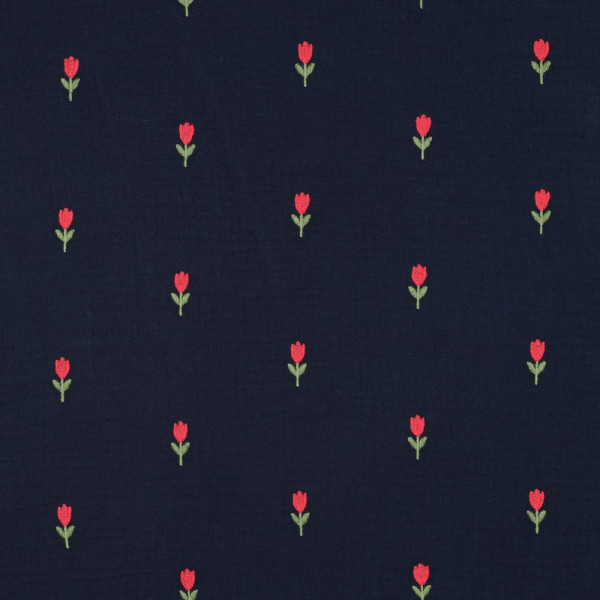 Double Gauze med broderi "Tulipaner"