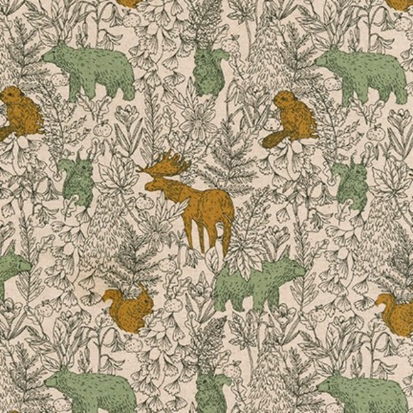 Cotton flax prints "Woodland Friends in Forest" by Robert Kaufmann
