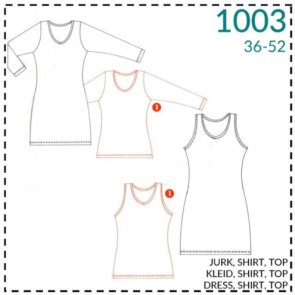 Snitmønster "It*s Afits" 1003 Kjole, Shirt, Top str. 36 - 52