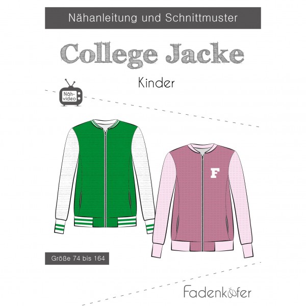 Snitmønster Børn "College Jacke" str 74 - 164