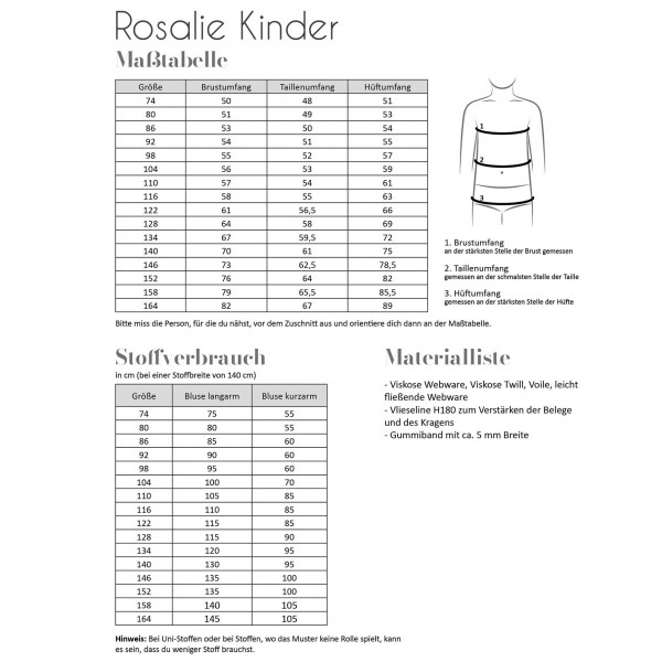 Snitmønster Bluse "Rosalie" KIds str 74 - 164