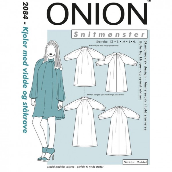 Snitmønster Onion 2084 "Kjoler med vidde og ståkrave" str XS - XL