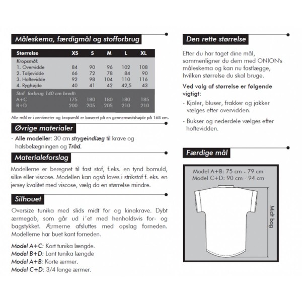 Snitmønster Onion 5045 "Kort og lang Tunika" str XS - XL