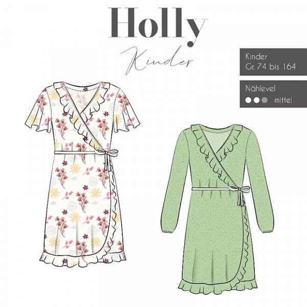 Snitmønster Kjole "Holly" Kids str 74 - 164