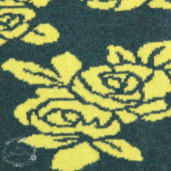 Merino-Uld “Luzern“ med roser petrol/gul