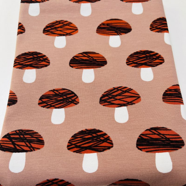 1m Bomuldsjersey "Svampe"