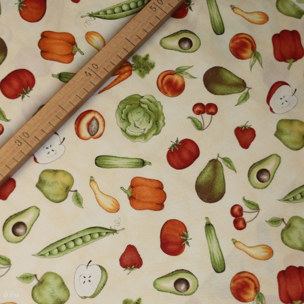 Bomuld “From the Farm“ Tossed Fruits Veggies Tan