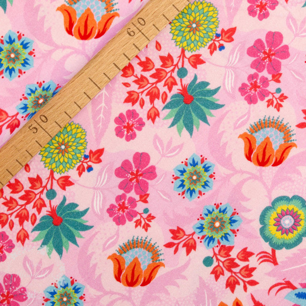 Bomuldsjersey Flora Blomster pink