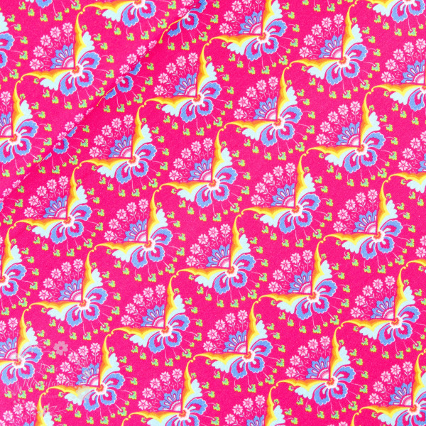 Bomuldsjersey Flora sommerfugl pink