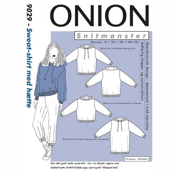 Snitmønster Onion 9029 "Sweat-shirt med hætte" str XL - 5 XL