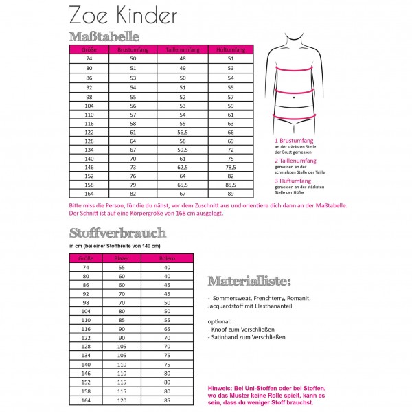 Snitmønster blazer eller bolero "Zoe" Kids str 74 - 164