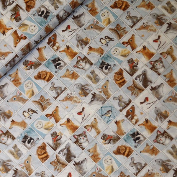 Bomuld “Woodland Friends - Animal Patch blue“ by Sarah Summers