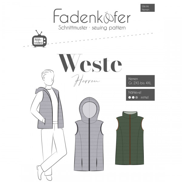 Papierschnittmuster "Weste" Herren Gr. 2XS - 4 XL