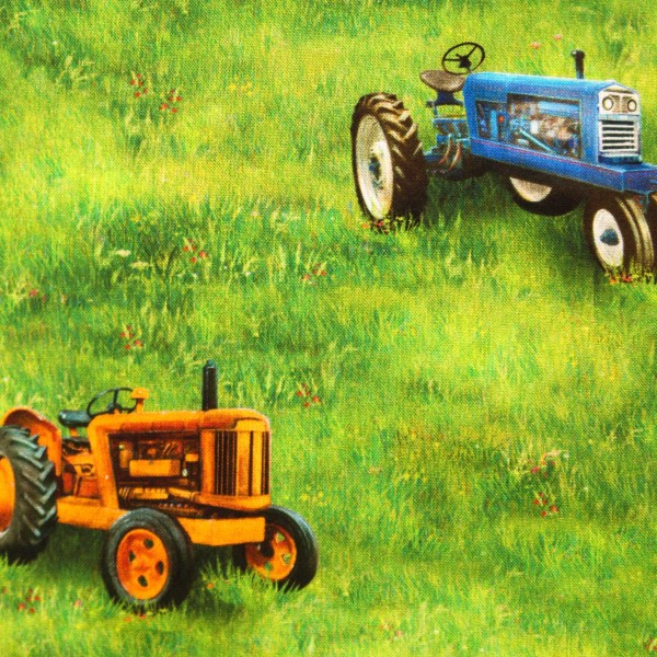 Bomuld "Down on the farm - traktorer" by Robert Kaufmann
