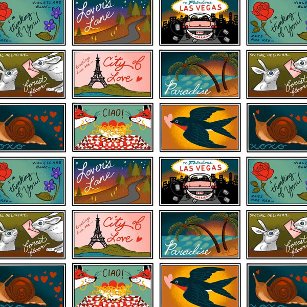 Bomuld "Love Letters" Postcards - Multi
