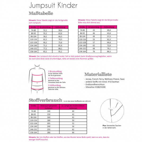 Snitmønster "Jumpsuit" Kids str 74 - 164