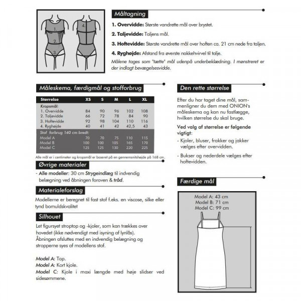 Snitmønster Onion 2093 "Stroptop- og kjoler" str XS - XL