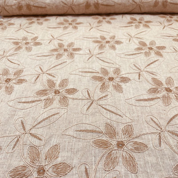 Kräftige gewebte Viscose mit Stickerei - Natural