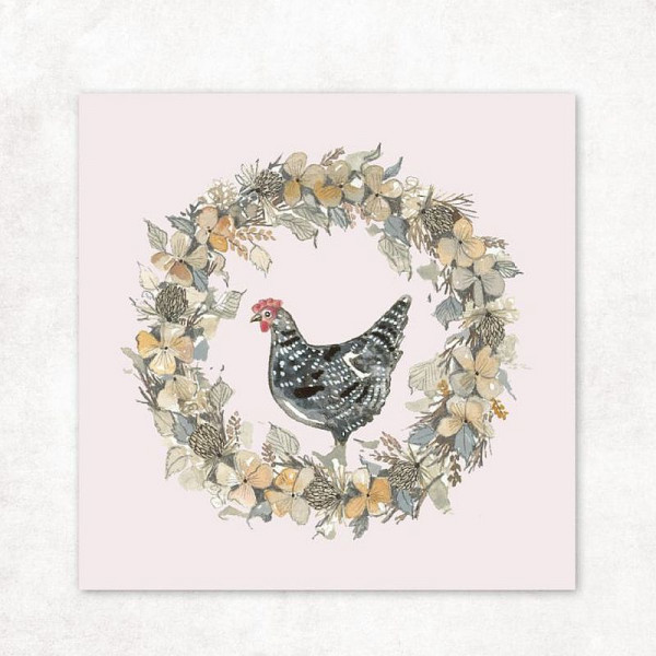 Vævet etiket "Huhn im Glück" 60 x 60 mm