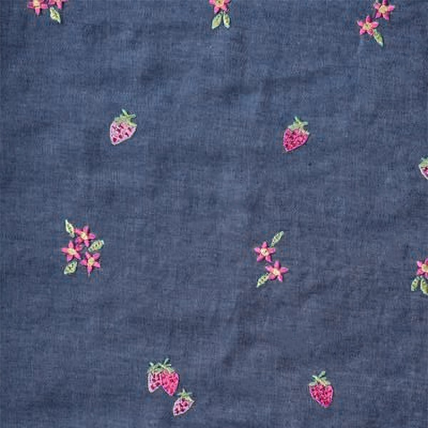 Let-Demim med broderi "Jordbær og blomster"