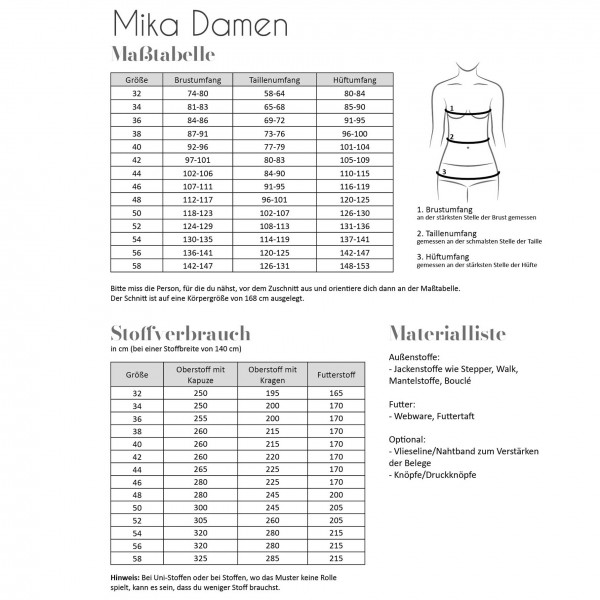 Snitmønster Frakke "Mika" Dame str 32 -58