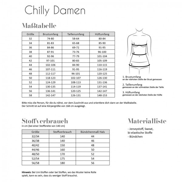 Snitmønster Shirt “Chilly“ Dame str. 32 - 58