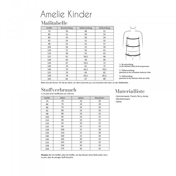 Snitmønster Kjole "Amelie" Kids str 74 - 164