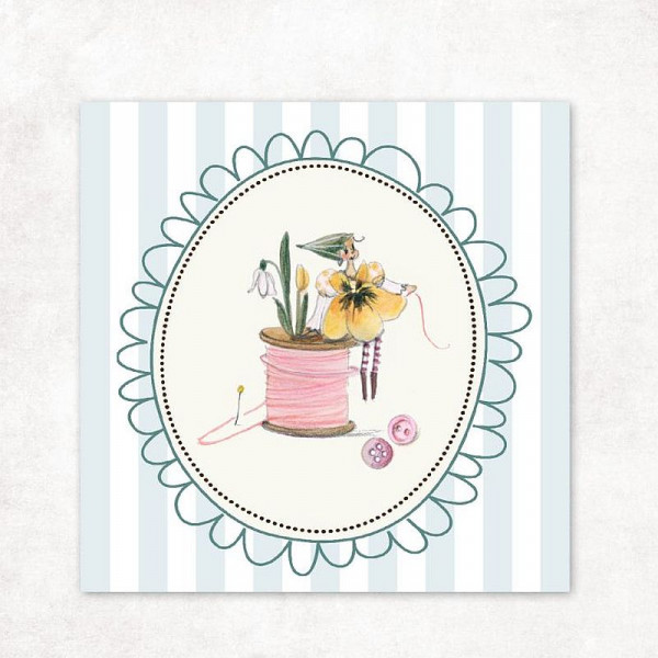 Vævet etiket "Fadenspiel Frühling" 80 x 80 mm